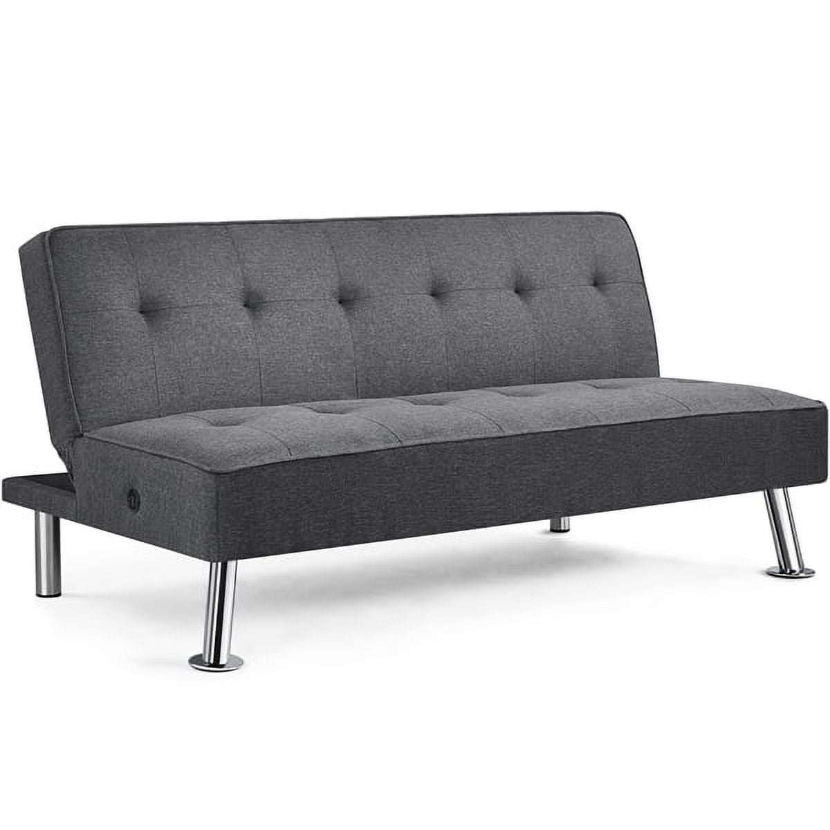 Alden Design 66" Modern Fabric Convertible Futon Sofa Bed with USB, Charcoal