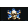 thumbnail image 1 of Blue Flame Skull And Crossbones Metal License Plate, 1 of 2