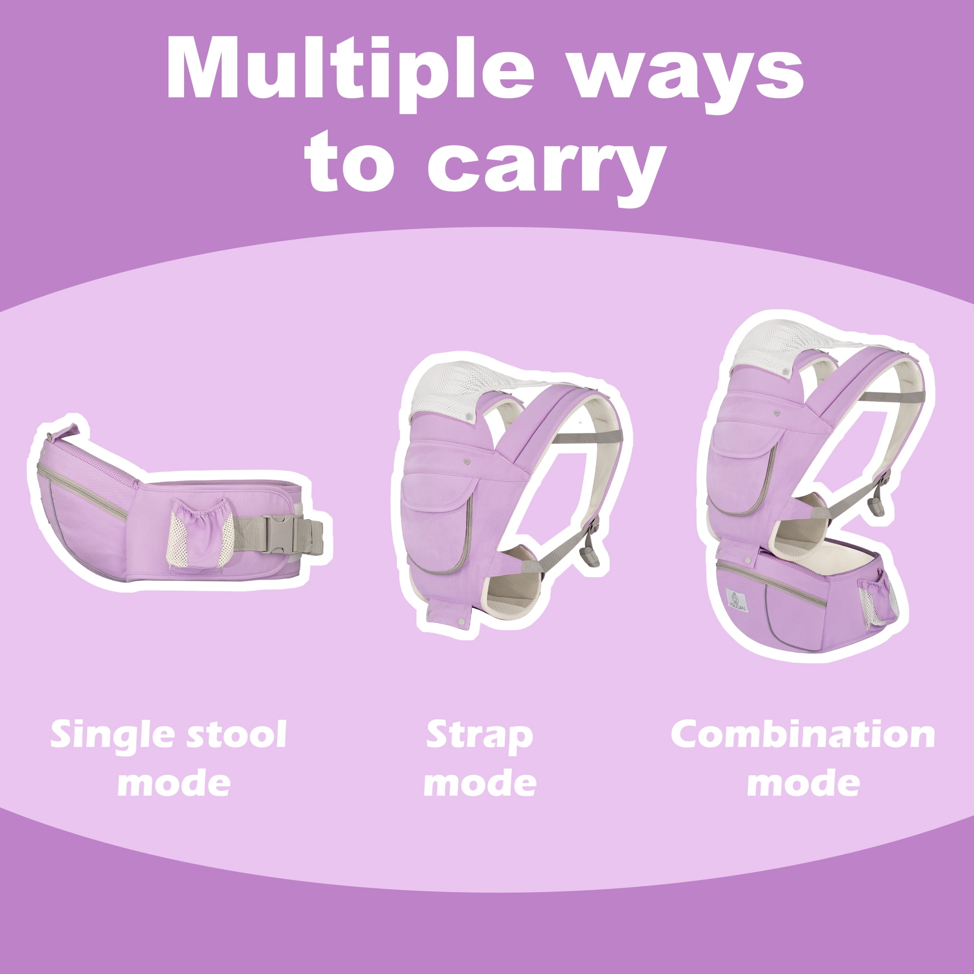 AGUDAN Baby Carrier with Hip Seat, 6 in 1 Ergonomic Unisex Waist Stool, 0-36 Months