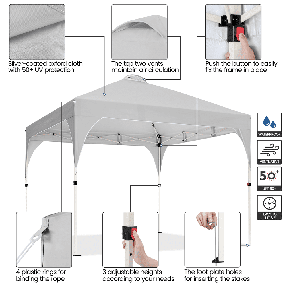 Alden Design Outdoor Canopy Tent with Stakes Ropes Sandbags Wheeled Bag for Patio, Light Gray