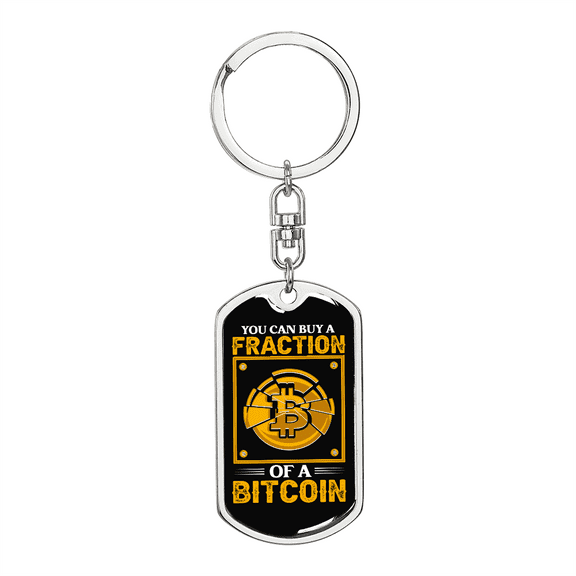 Fraction of a Bitcoin Crypto Stainless Steel or 18k Gold Premium Swivel Dog Tag Keychain