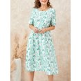 thumbnail image 4 of ZAXARRA Robe Longue pour Femmes, Élégante Robe d'Été Décontractée à Manches Courtes Col Rond Imprimé Fleur/encre, 4 of 9