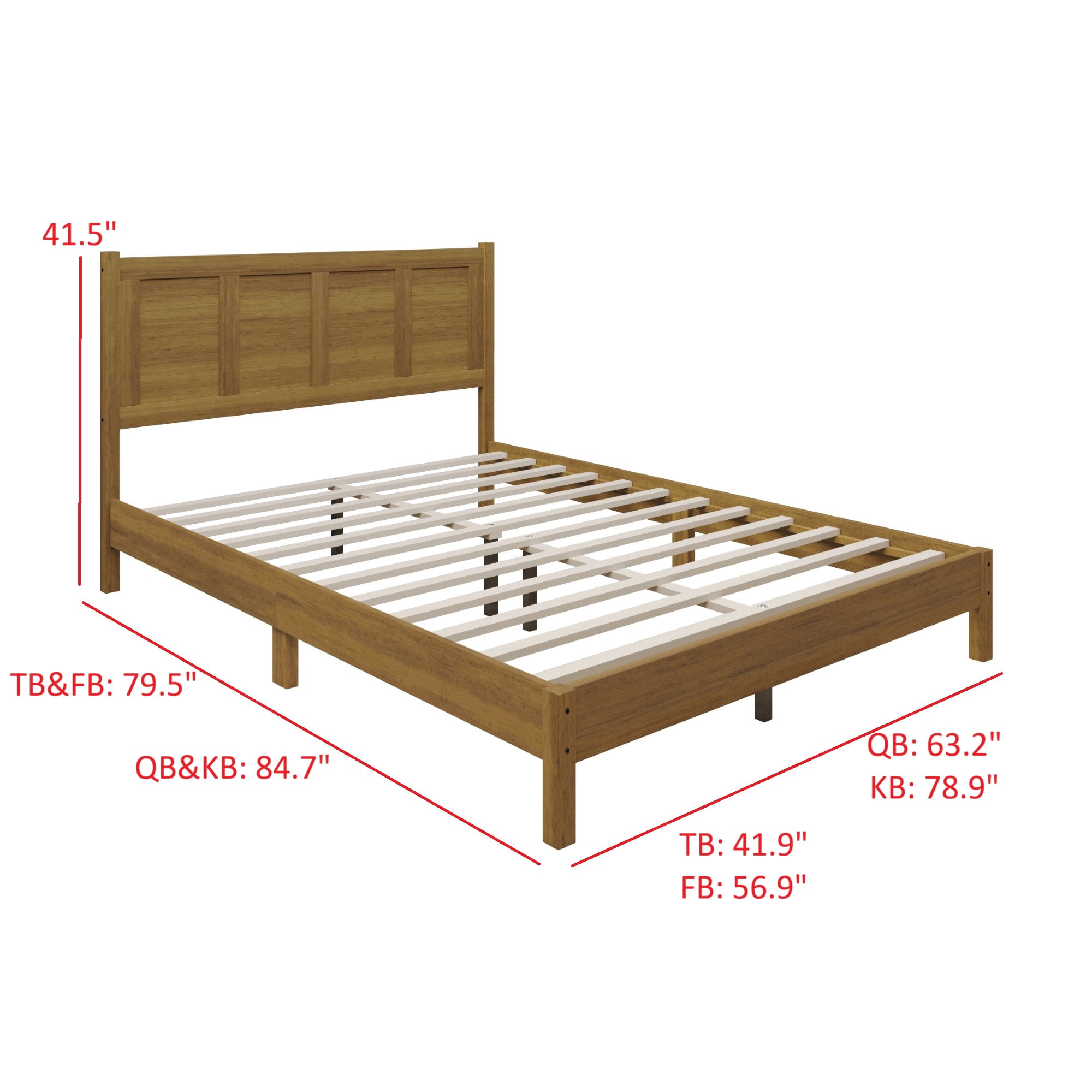 Home Design Rogers Twin Solid Wood Platform Bed Frame with Panel Headboard, No Box Spring Needed, Brown
