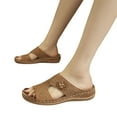 thumbnail image 4 of Guzom Womens Summer Comfort Flats Sandals- Clearance Wide Width Flat Beach Open Toe Brown Dressy Slide Sandals for Women Size 4.5, 4 of 5