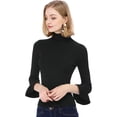 thumbnail image 2 of Suéter de cuello alto Allegra K con volantes para Mujer Jersey de punto Elástico Negro XS, 2 of 6