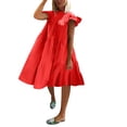 thumbnail image 2 of ZHOGXU Women's Dress Flying Sleeve Round Neck Solid Color Fashion Comfortable Lightweight Beach Dresses For Casual Daily Wear,Red,L, 2 of 8