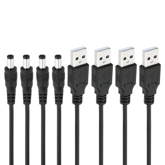 Uxcell USB 2.0 A Type to DC 5.5x2.1mm Barrel Jack Power Cable, 4pcs Wire Adapter Connector Cord, Black