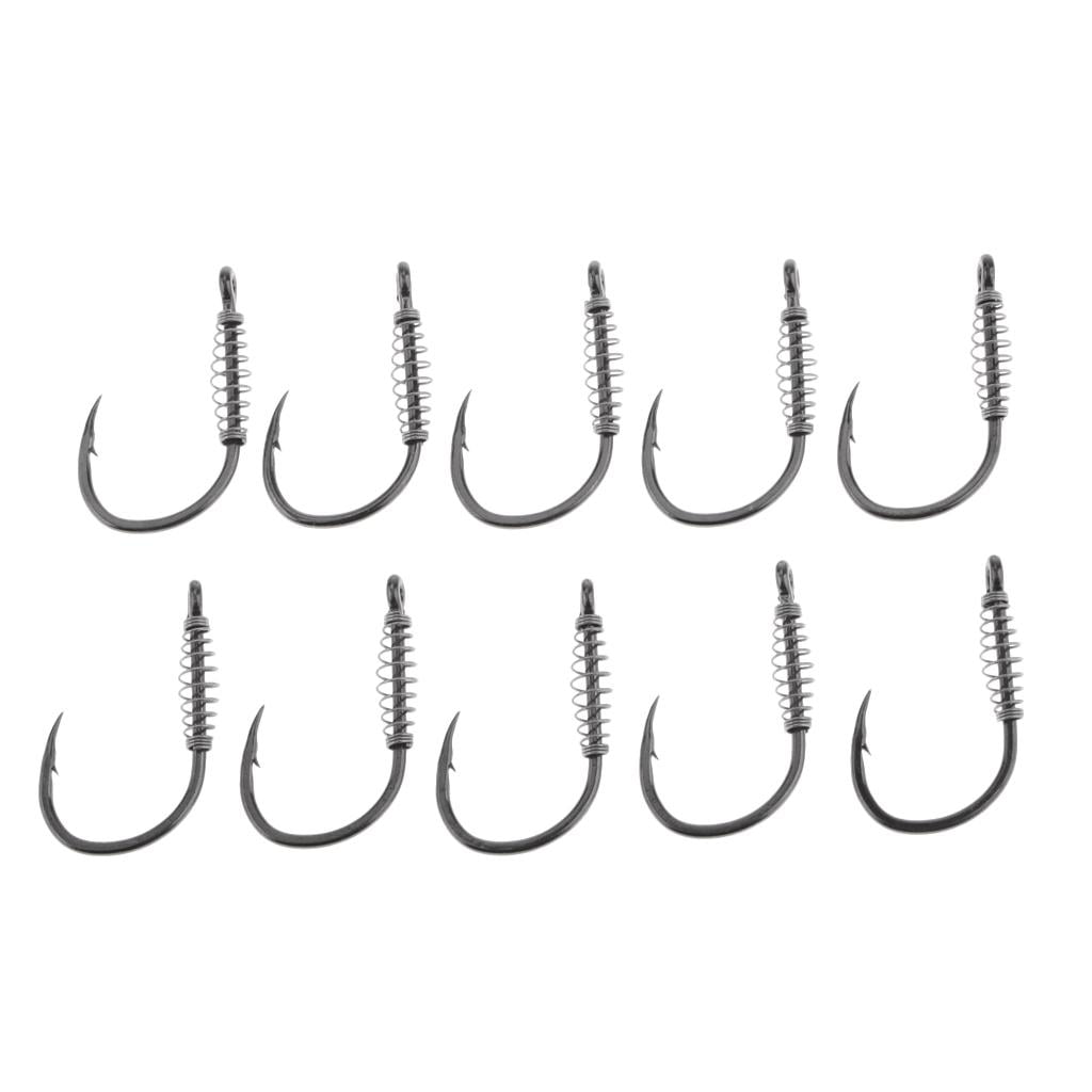 10pcs Fishing Hooks with Spring Barbed Carp Jig Fishhook for Pulling Baits 