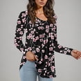 thumbnail image 2 of Amzcrzy Womens Basic Tops Floral Long Sleeve Shirts Business Casual Tunic Tops Pleat Boat Neck Work Blouse S-3XL, 2 of 6