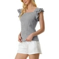 thumbnail image 4 of MODA NOVA Juniors' Summer Gingham Tops for Square Neck Ruffle Cap Sleeve Blouse, 4 of 5
