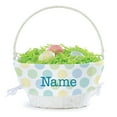 thumbnail image 3 of Personalized Planet Boys Polka Dot Liner with Custom Name Printed in Blue Letters on White Woven Spring Easter Basket with Collapsible Handle for Egg Hunt or Book Toy Storage, 3 of 6