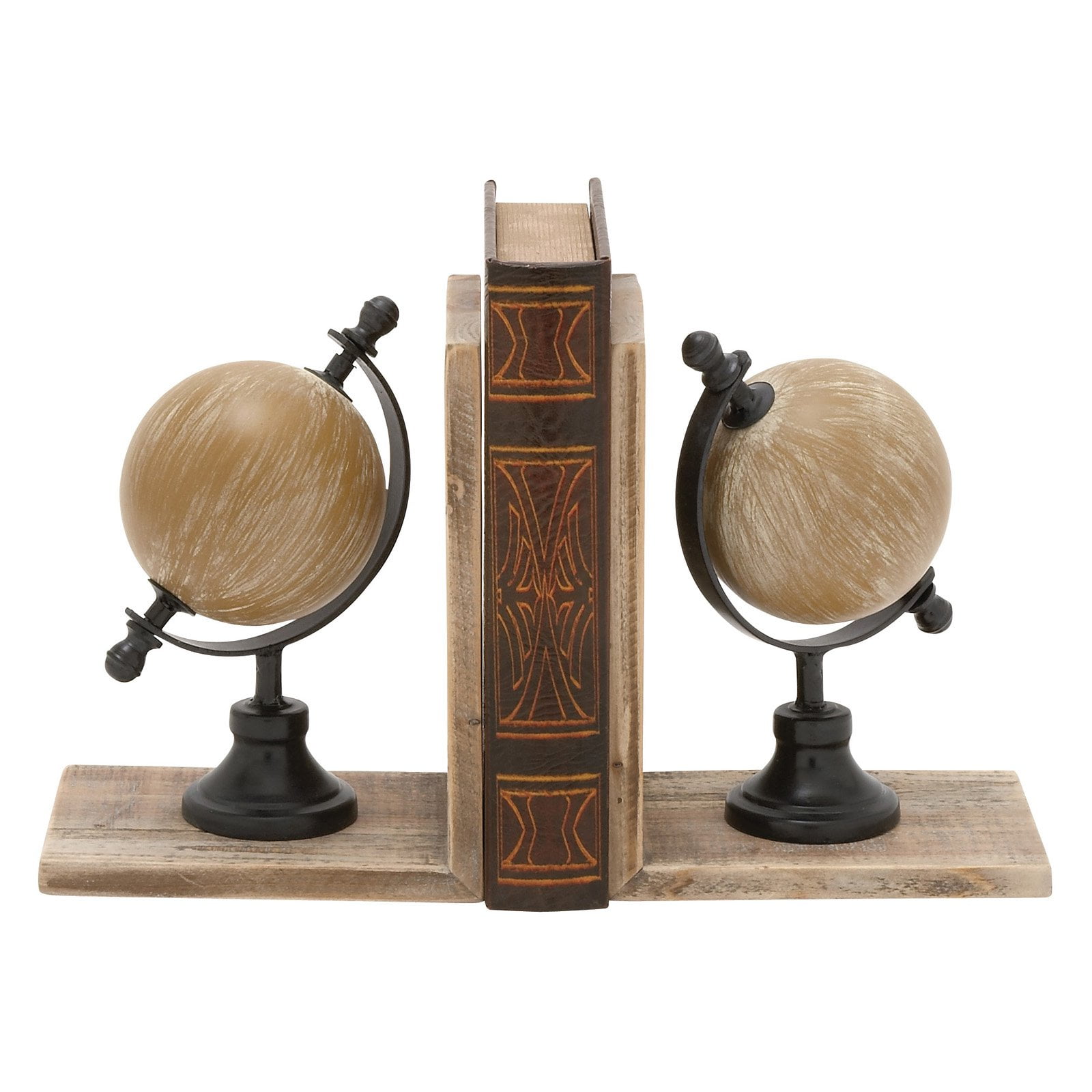 DecMode Wood Globe Bookend Set of 2
