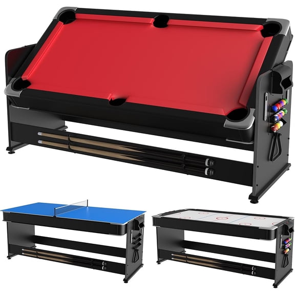 7-Foot 3-in-1 Multi-Game Table, Air Hockey Billiards Table Tennis Combo with High-Performance Airflow, Flip Top & Full Accessories for Game Room