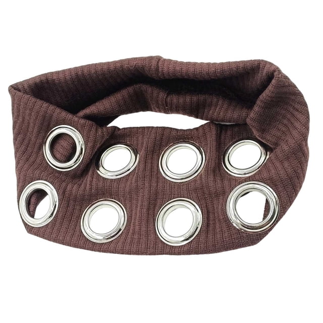 Diadema transpirable con aberturas y remaches metálicos, banda elástica ancha para el pelo para mujer, accesorio de moda de estilo punk (4 colores neutros, 40 g)