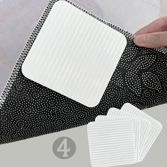 4PCS Double Sided Non Slip Rug Pads, Prevent Curl Rug Corner Grippers, Reusable Rug Corner Tape Hardwood Floor