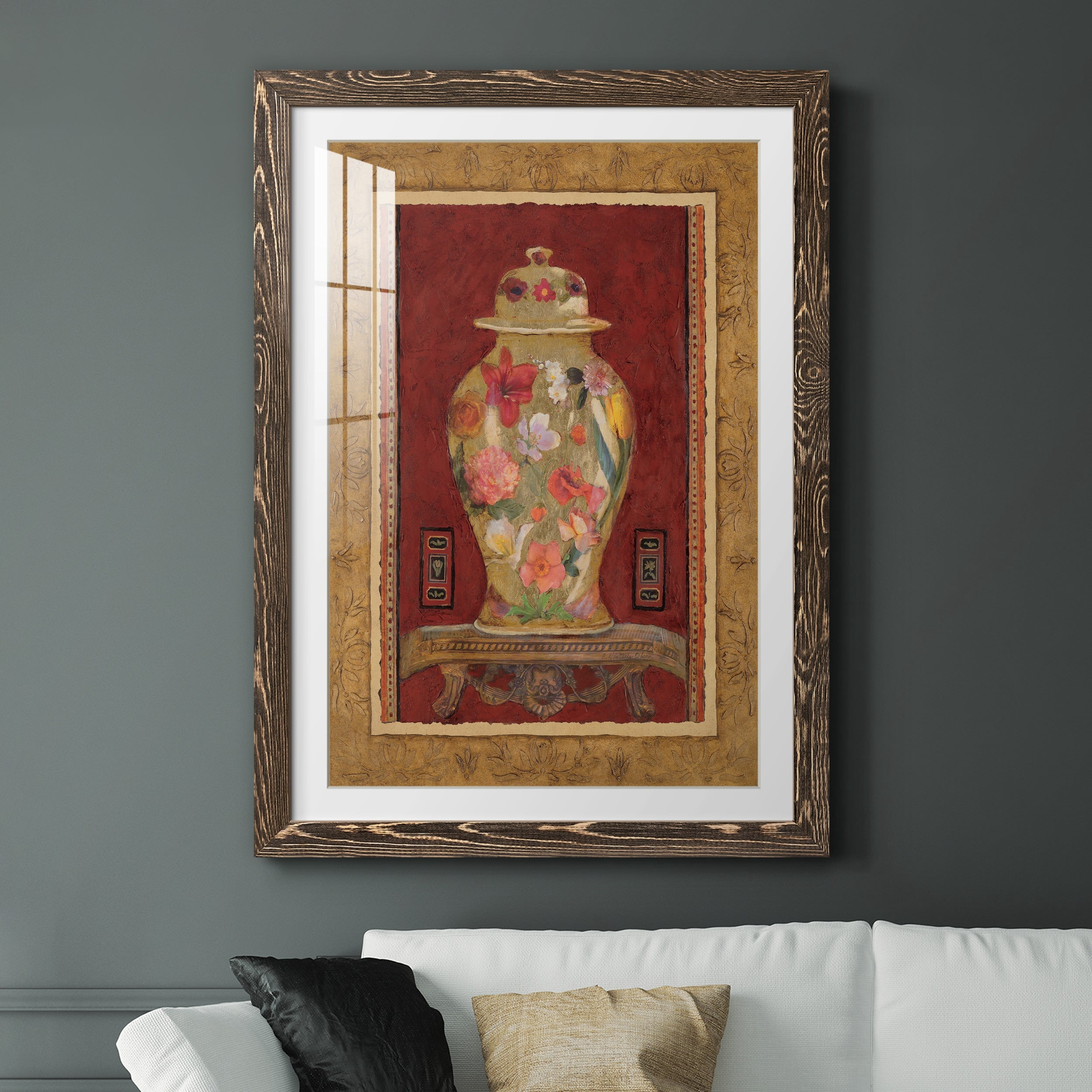 Romantic Urn I - Premium Framed Print - Distressed Barnwood Frame - Ready to Hang