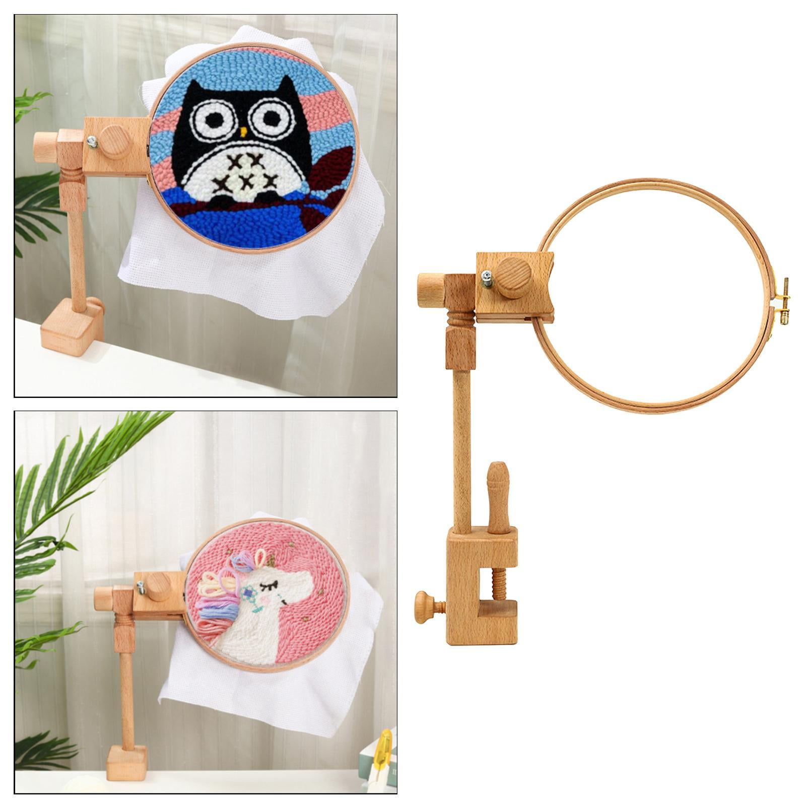 Adjustable Stitch Rack, 360Degree Rotation Turntable Wood Embroidery Hoop Holder Needlework Floor Stand for crafts Sewing (Beech Wood) - 20cm Loop