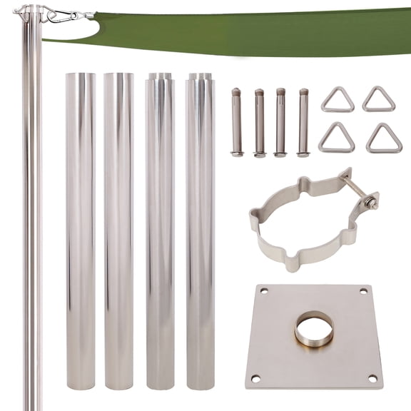 LiviNest 12FT Heavy Duty Stainless Steel Canopy Pole with Base Plate - 304 Stainless Steel Sun Shade Sail Support Pole for Outdoor Patio & Garden - Easy Install Adjustable Pole for Vacation Rental Ho