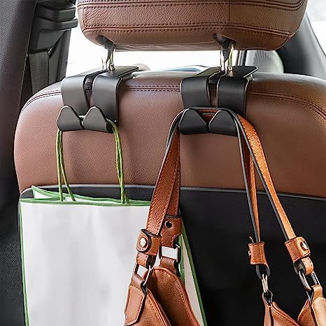 Car Headrest Hook, 4 Pack Dual Hangers for Auto Seat Back, 2 in 1 Seat Head  Rest Hanger, Auto Interior Storage Organizer for Purse Bag Coat Grocery,  Phone Holder, Fit for All
