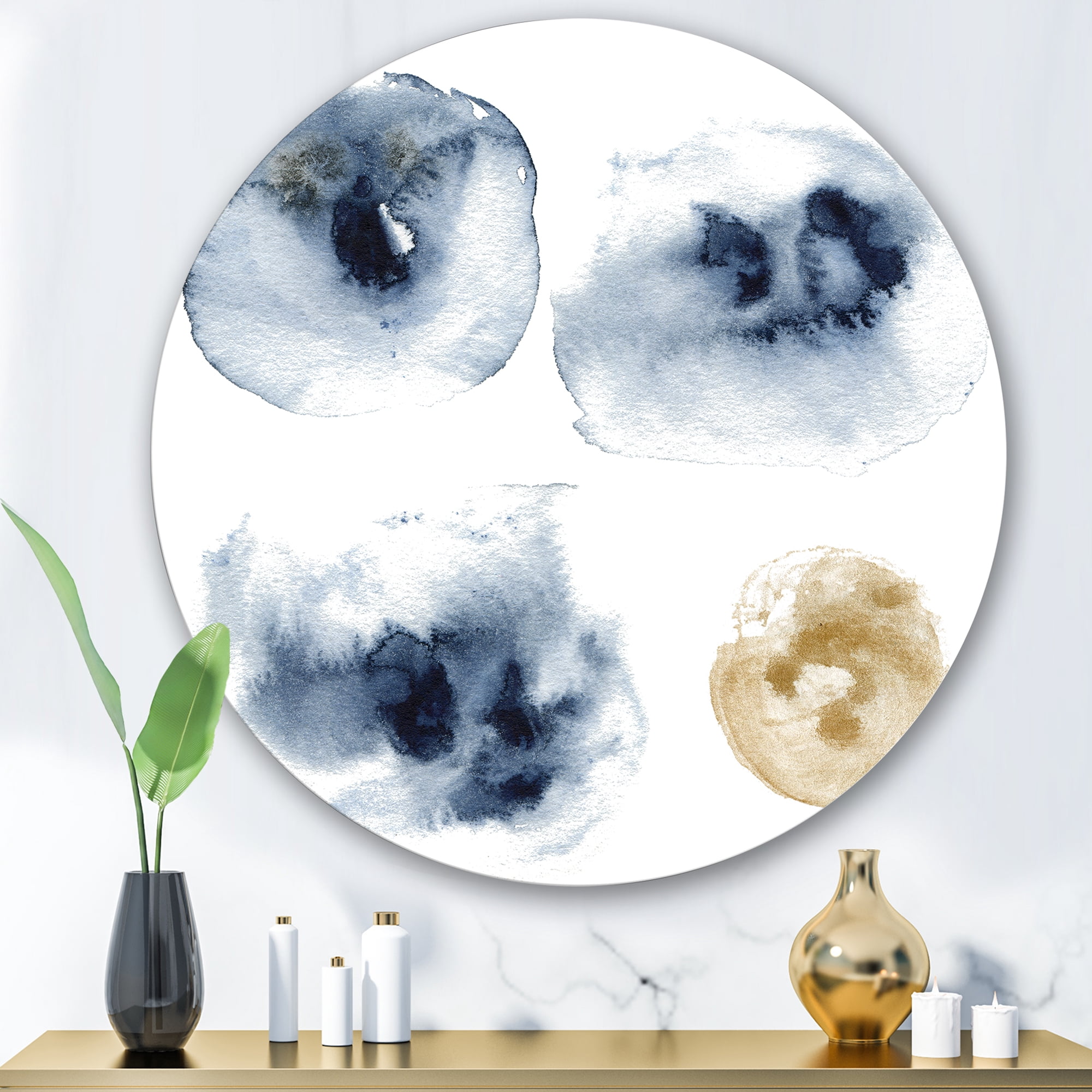 Designart 'Abstract Of Gold and Dark Blue Cloud' Modern Circle Metal Wall Art 36x36 - Disc of 36