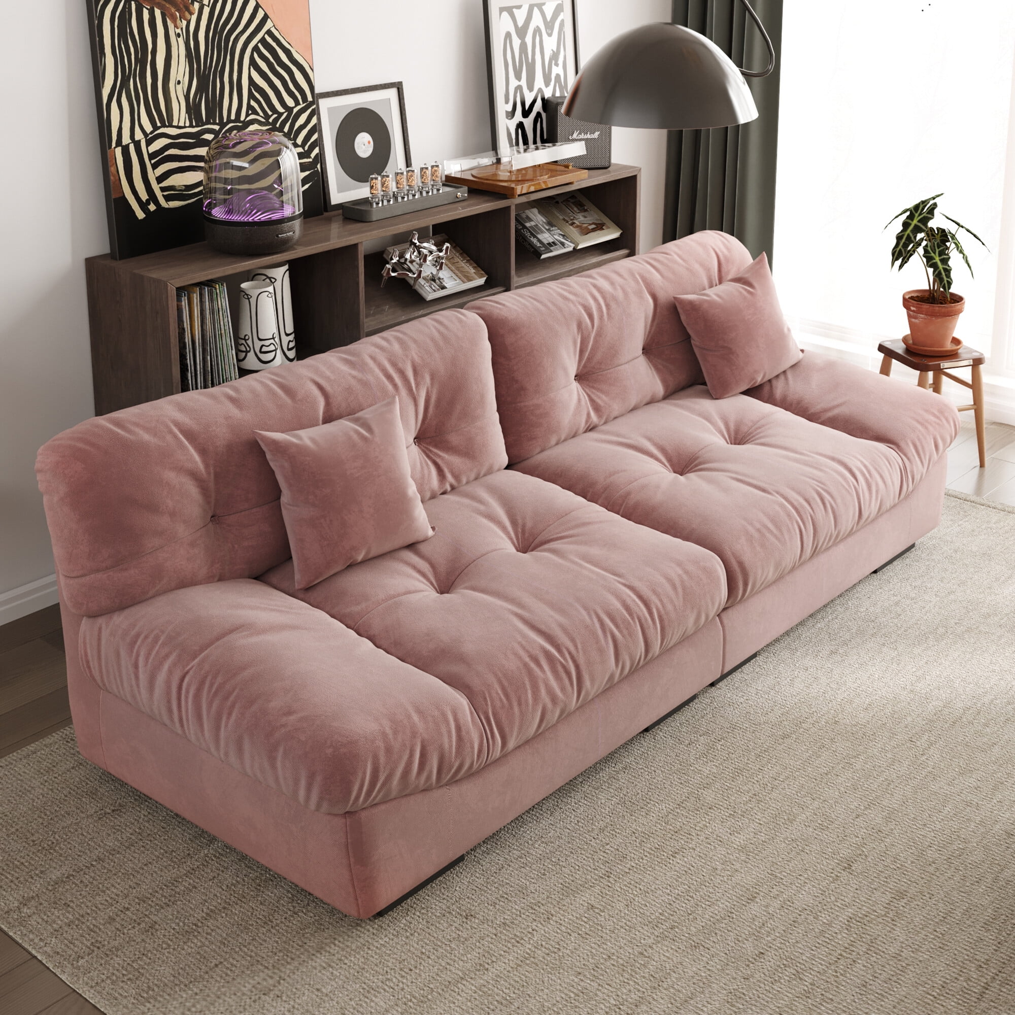 Sodrens 105" Modern Cloud Sofa,Velvet Couch,3-Seat Sofa for Living Room,Apartment and Small Space,Pink