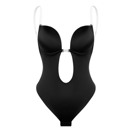 

SLIMBELLE Women s Plunging V-Neck Clear Straps Backless Bodysuit Under Dresses Seamless Shapewear