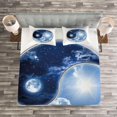 thumbnail image 3 of Ambesonne Space Quilted Bedspread Set 3 Pcs, Moon and Sun, Queen Size, Navy Blue Sky Blue White, 3 of 3