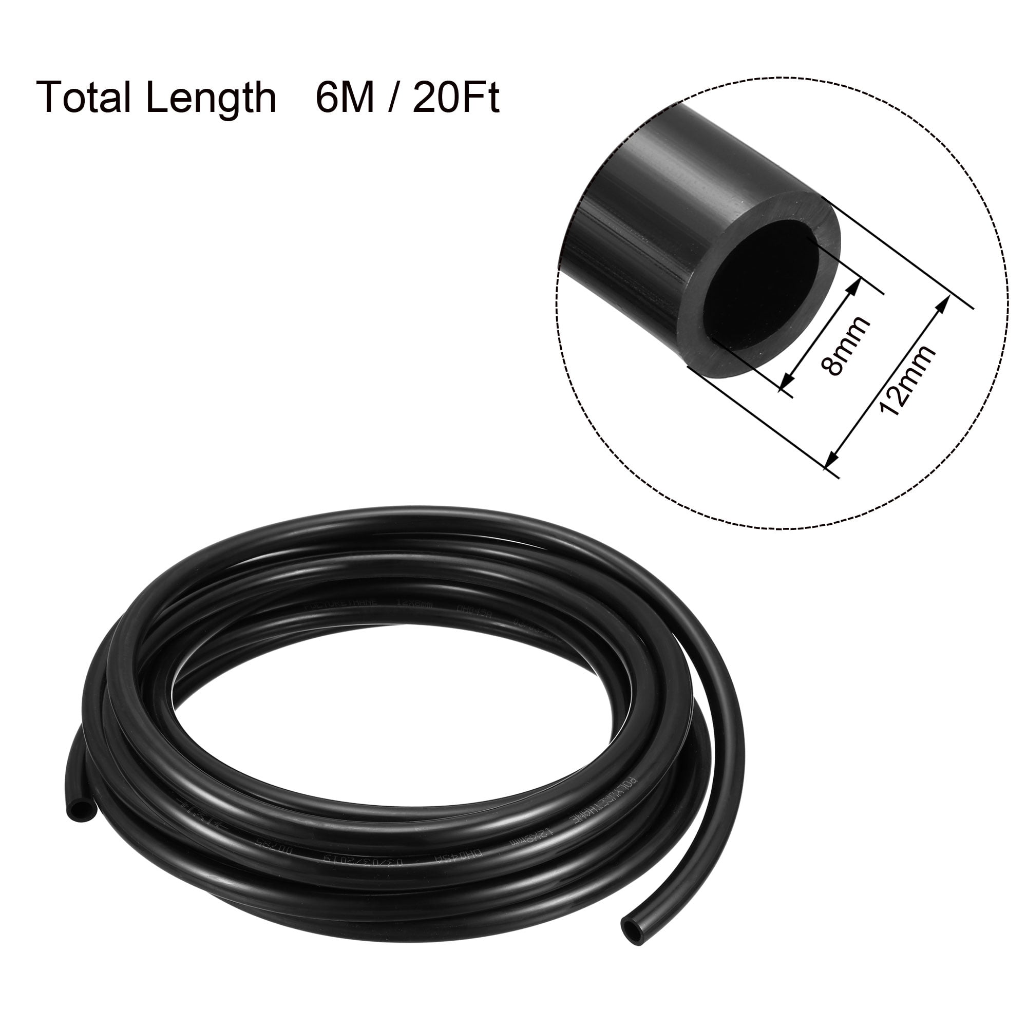 Pneumatic Air Tubing, 12mm OD x 8mm ID 6m(236 Inch) PU Polyurethane Air Compressor Tubing Hose Pipe, Black