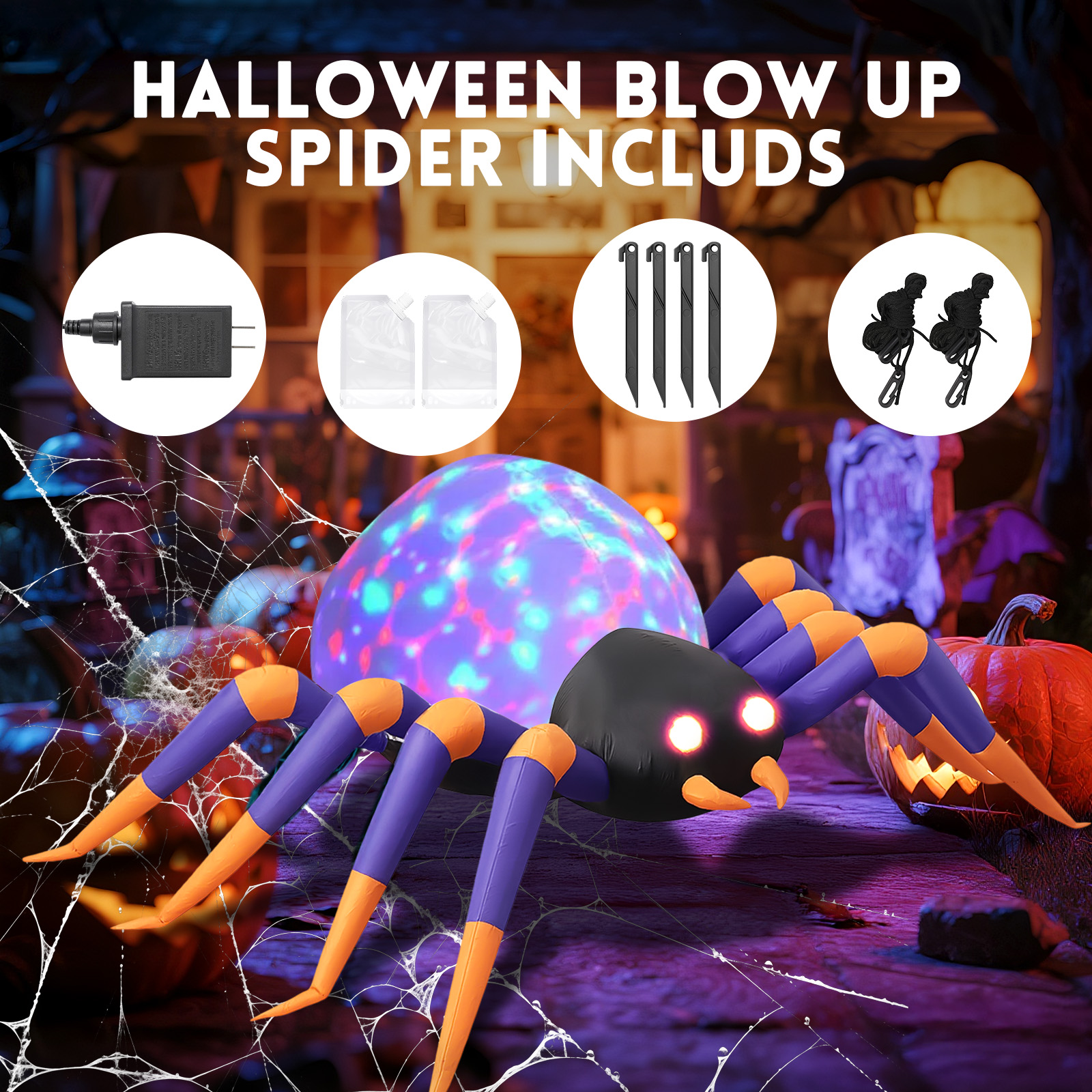 GVDV 8 Ft Inflatable Halloween Spider with LED photo 4