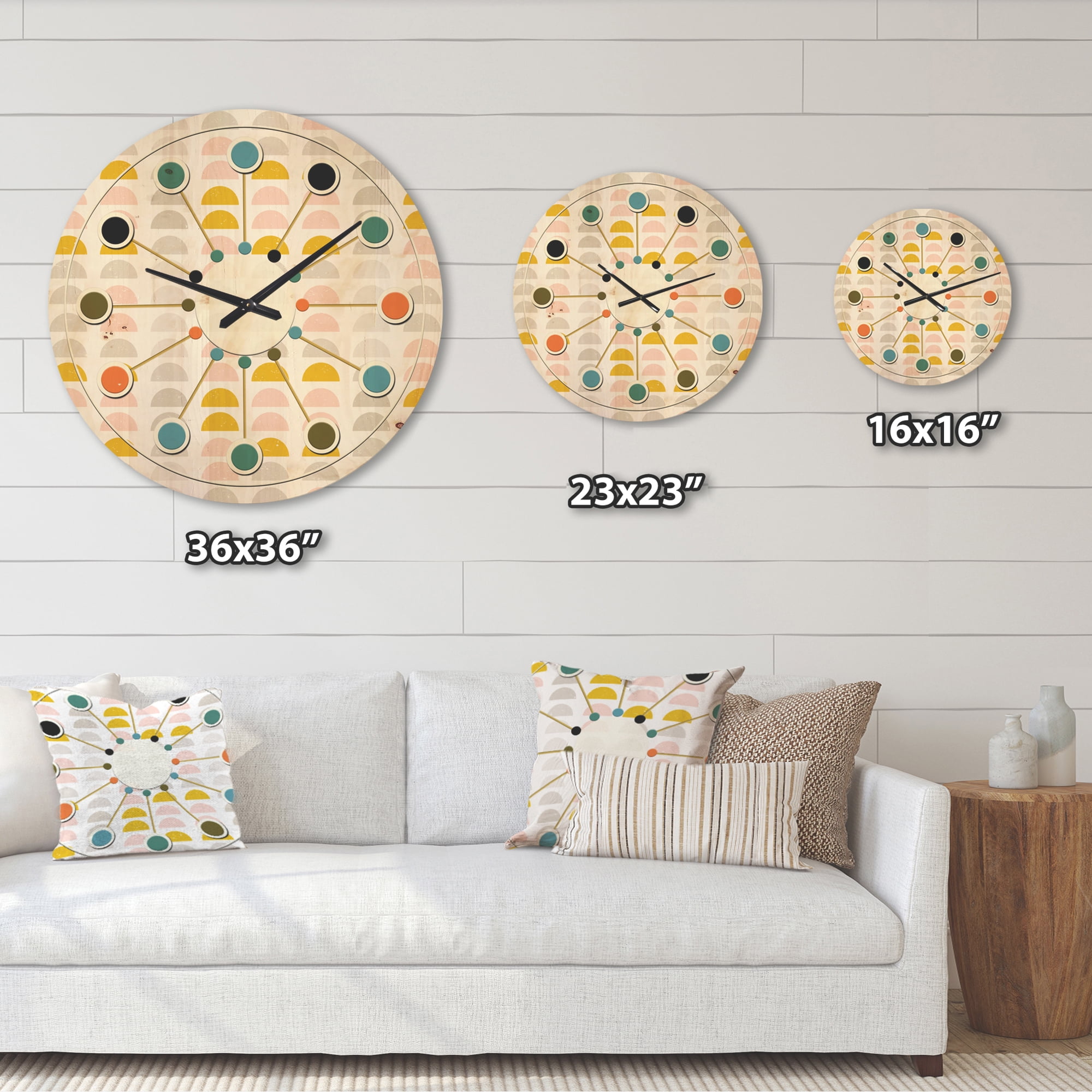 Designart 'Pastel Circular Retro Pattern III' Mid-Century Modern Wood Wall Clock