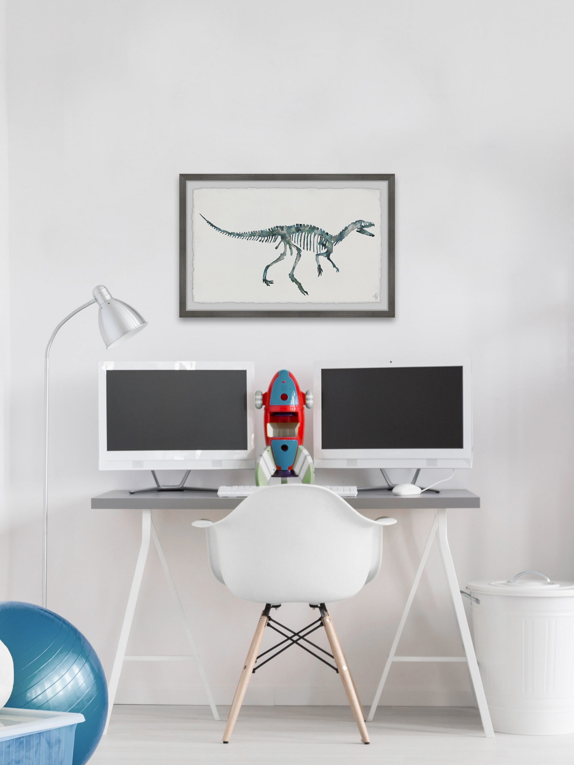 Marmont Hill Bluish Gray Skeleton Framed Wall Art, 18.00" x 1.50"