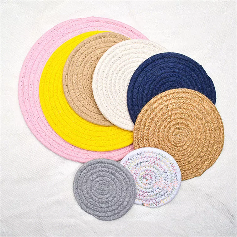 ShadeMart Round Braided Placemats Set of 4 Washable 15 inch Dark Beige Round Table Mats Woven Place Mats for Dining Table