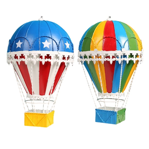 2 adornos de globo aerostático con diseño de escena fotográfica para el hogar. Azul y cuatro colores