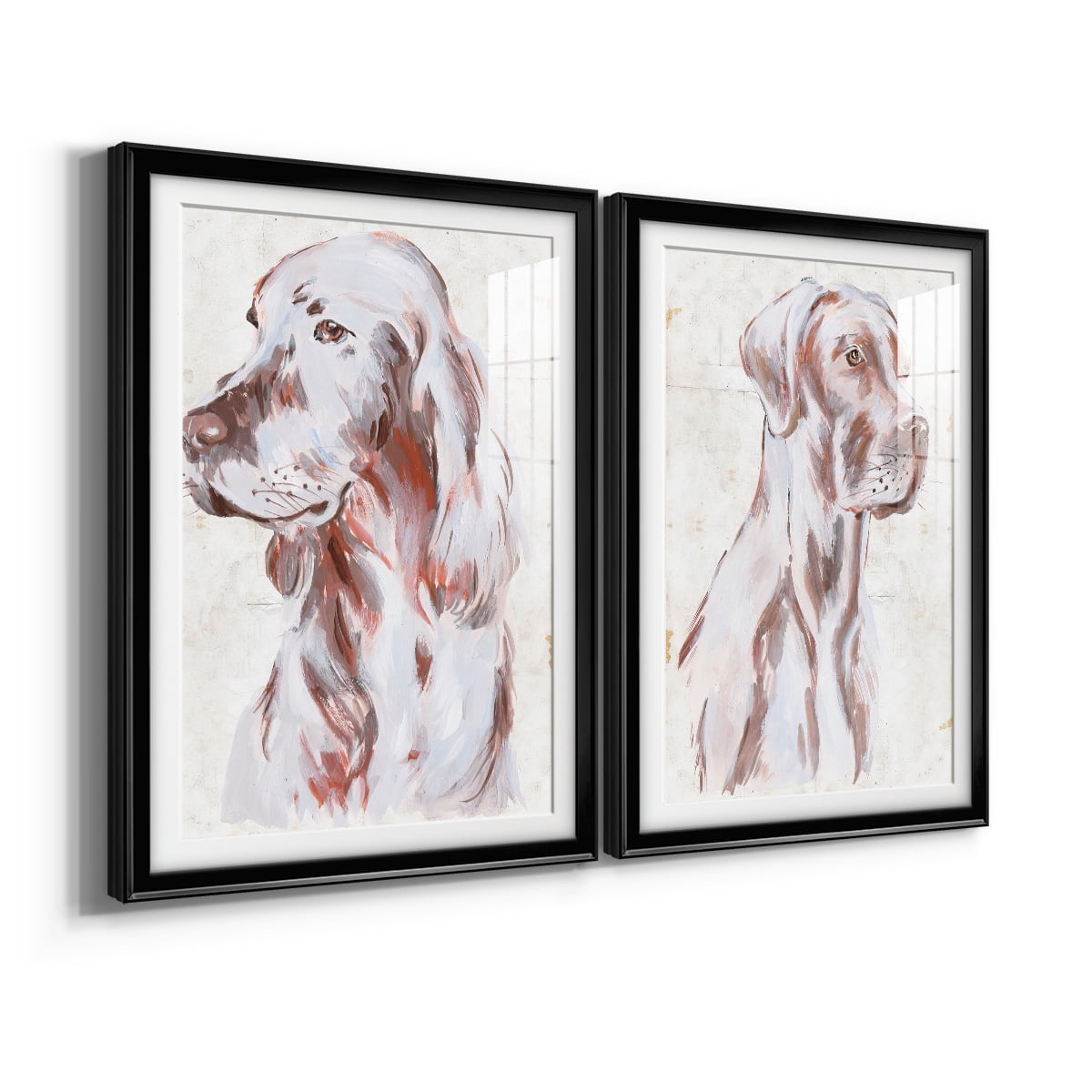 Wexford Home Sitting Dog III Premium Framed Print, 26.5" x 36.5" - Ready to Hang, Black (Set of 2)