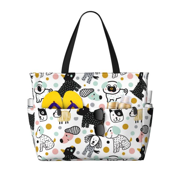 Daiia Funny Puppy Beach Travel Bag - Water-Resistant Beach Bag, Lightweight Tote with 7 Pockets for Women and Men - Gym,Pool,Camping,Reusable Grocery Bag