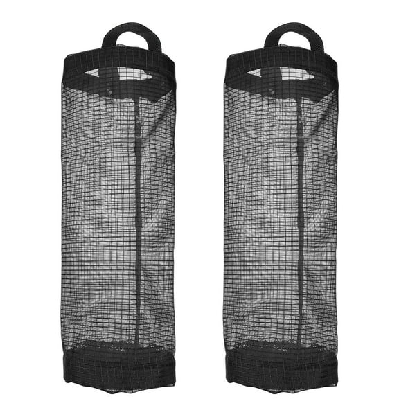 MISSMILE 2Pcs Plastic Bag Holder,Collapsible Fabric Storage Dispenser for Home,Wall Mount Grocery Bag Organizer,Black
