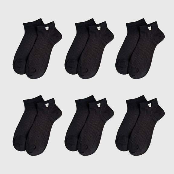 Cute Bear - Embroidered Striped Ankle Socks 6Pk - Black