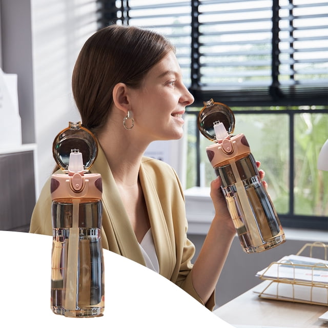 XWSHYW Aparatos de Utensilios de Cocina. Botella de Agua Deportiva de Gran Capacidad con Vaso de Paja con Vaso de Paja con Pico Plano Graduado, Plástico de Grado Comestible, Cubierta de Bloqueo a Pru