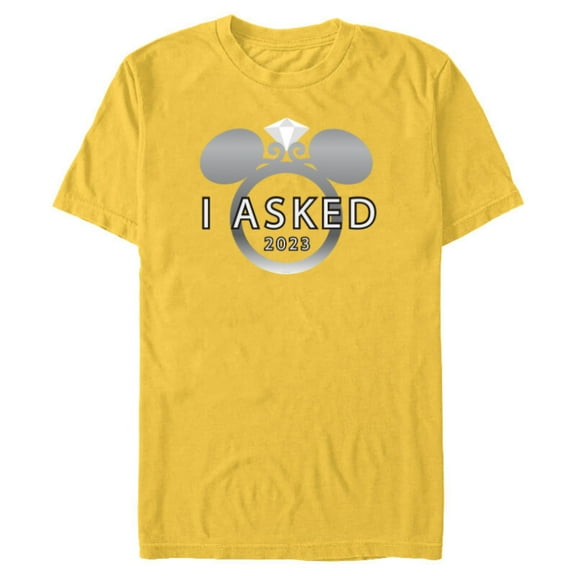 Disney I Asked 2023 Engagement Ring Proposal Mickey - Short Sleeve Blended T-Shirt for Adults - Customized-Yellow