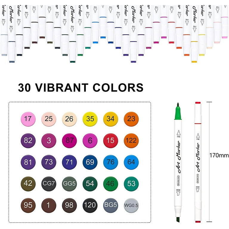 30 Colors Dual Tip Alcohol Based Art Markers,Shuttle Art Alcohol Marker  Pens