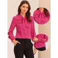 thumbnail image 2 of Blusa elegante con cuello de pajarita para mujer, blusa de gasa de trabajo de manga larga con volantes Rosa Caliente S, 2 of 5