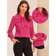 thumbnail image 2 of Blusa elegante con cuello de pajarita para mujer, blusa de gasa de trabajo de manga larga con volantes Rosa Caliente S, 2 of 5