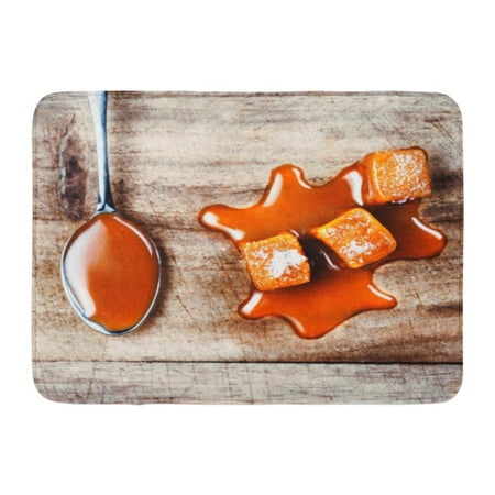 - GODPOK Candy Liquid Homemade Caramel Sauce Flowing on Candies Wooden Board Close Up Butterscotch Toffee Rug Doormat Bath Mat 23.6x15.7 inch
