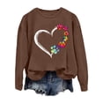 thumbnail image 5 of GPOECD Mode Femme Décontractée Couleur Unie Manches Longues Imprimé Lettre Col Rond Chandail en Molleton Sans Capuche Coupe Ample Chandail Confortable Marron,G, 5 of 5
