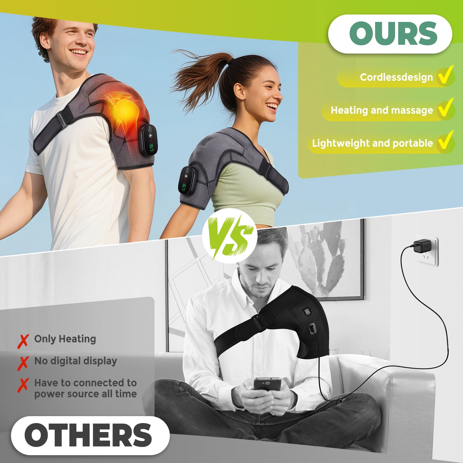 Heated Shoulder Wrap Brace Support with Vibration Heating Electric Massage Pad 3 Modes