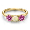 thumbnail image 3 of Gem Stone King 10K Yellow Gold White Ethiopian Opal and Pink Moissanite Engagement Ring for Women | 1.30 Cttw | Round Cabochon 5MM | Gemstone October Birthstone | Size 6, 3 of 6