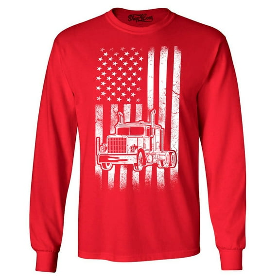 Shop4Ever Men's Trucker American Flag USA Long Sleeve Shirt XX-Large Red