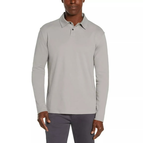 Banana Republic Men's Long Sleeve Luxe Polo Shirt, Gray Large