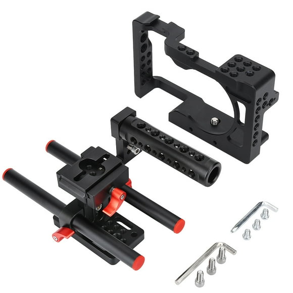 Camera Stabilizer Cage Kit with Top Handle Follow Focus Rods Accessory for Sony A6500