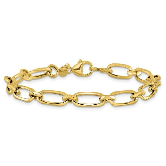 Diamond2Deal 14K Yellow Gold Polished Fancy Link Chain Bracelet for Men 7.25"